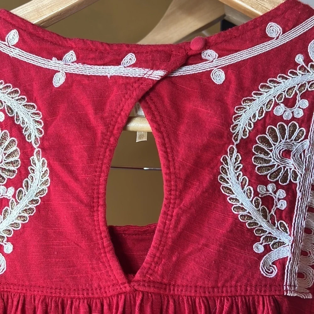 Free People Dos Segundos Red Embroidered Boho Top Size XS